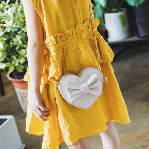 ZGMYC Cute Heart-shaped Crossbody Purse Bowknot Shoulder Bag Satchel for Little Girls Toddlers (White) - Image 2
