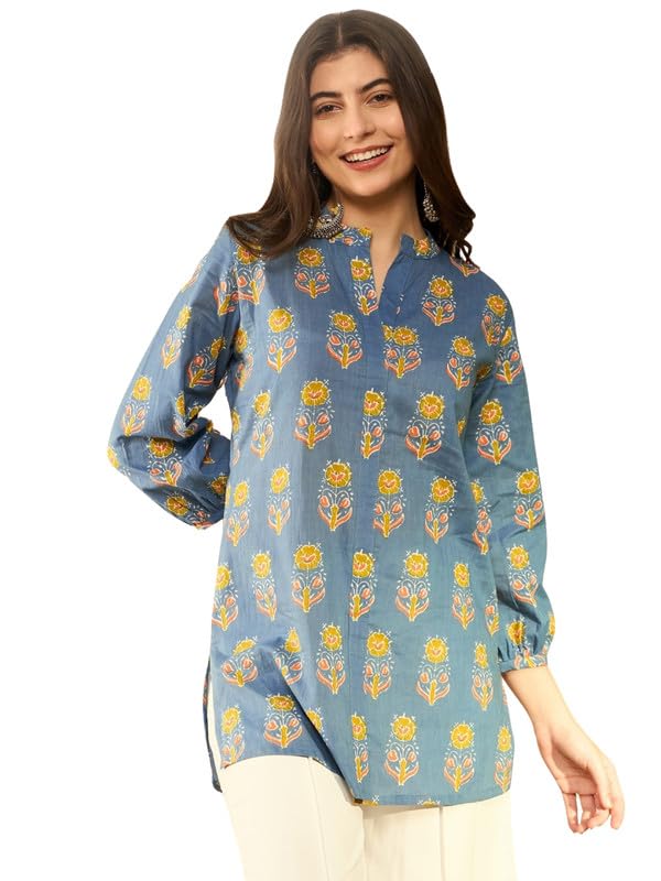 Vaamsi Women's Rayon Blend Floral Printed Top (VT1300_3XL_Blue) - Image 1