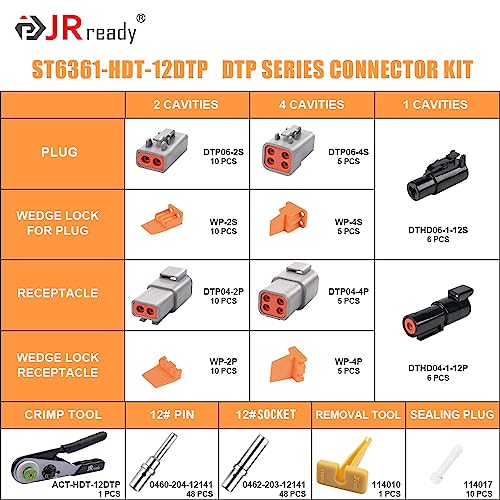 JRready ST6361 Deutsch Connector Kit 2 4 Way DTP Automotive Waterproof Connector DTHD 1 Pin Male Female Plug Connectors with Deutsch Crimp ToolSolid Contacts 1216 AWG for CarTruckBoats - Image 3