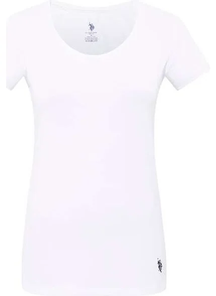 U.S. Polo Assn. BASE. Polo Assn. Women's White Deep Round Collar T-Shirt 66003