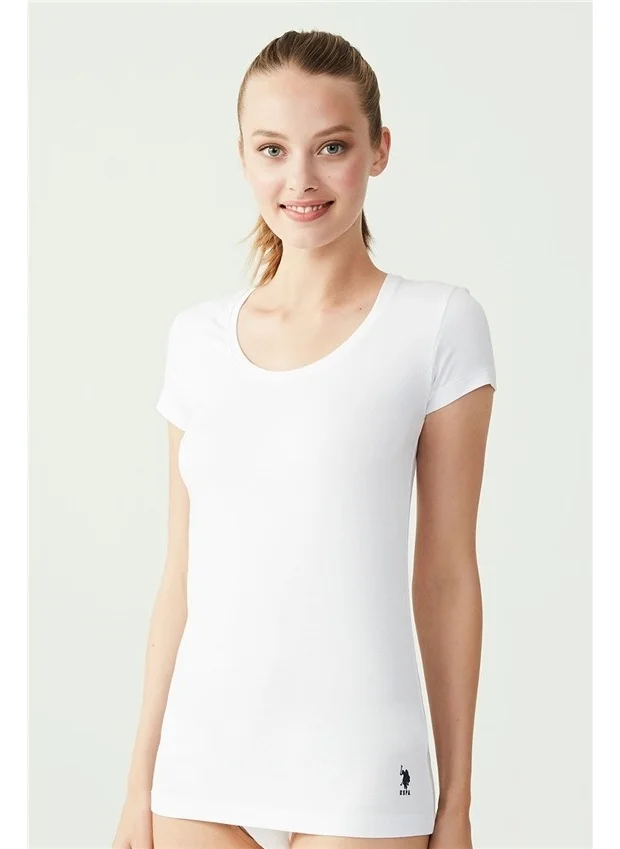 U.S. Polo Assn. BASE. Polo Assn. Women's White Deep Round Collar T-Shirt 66003