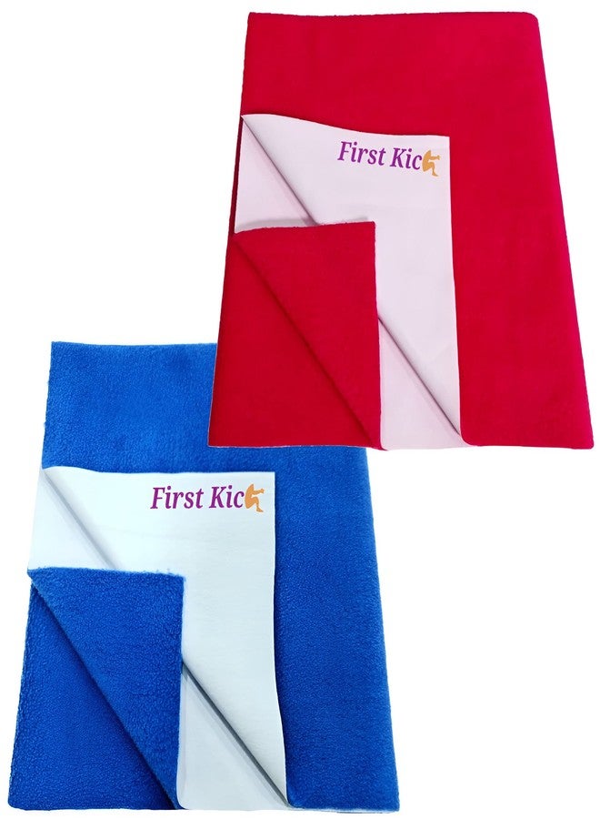 First Kick Waterproof Baby Bed Protector/Mattress Cotton Dry Sheet (70cm X 50 cm) for Born Baby/Kids- (Rani, Royal Blue) - Small, Pack of 2 - Image 1