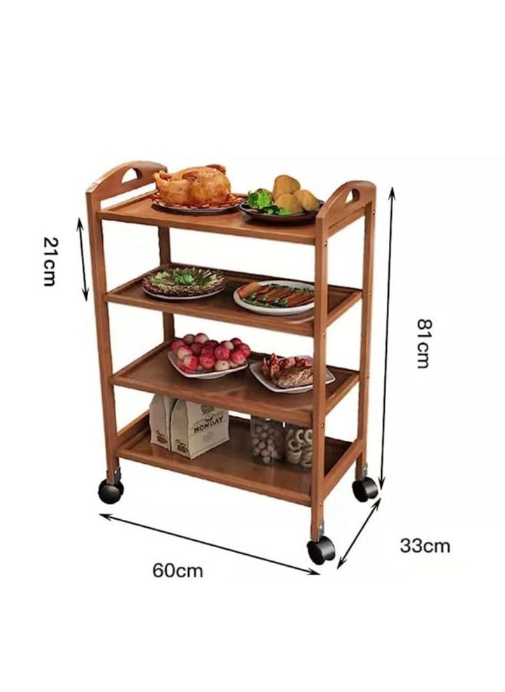 Generic FFD Bamboo Trolley Bar Serving Carts Mobile Kitchen Serving Trolley Utility Trolley Organizer Rack Island Cart with Rotating Wheels  - Image 2