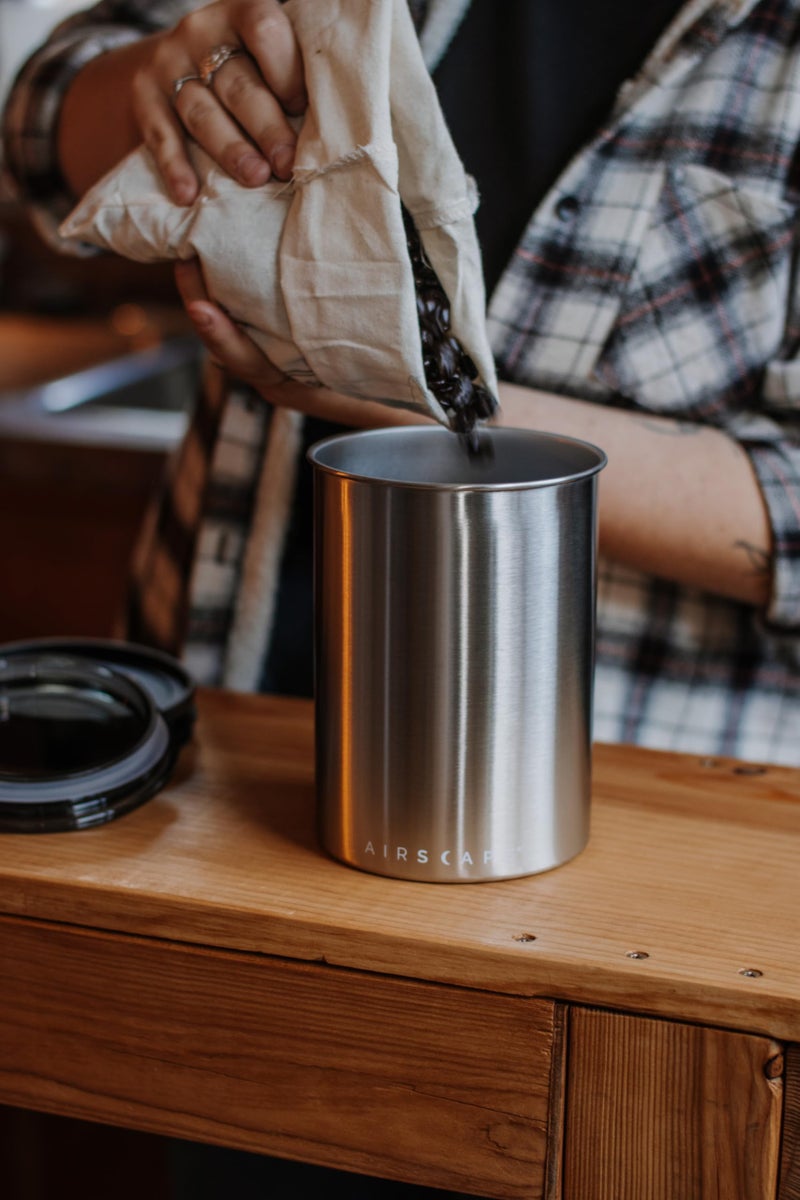 Planetary Design Airscape Stainless Steel Coffee Canister | Food Storage Container | US Patented Airtight Lid | Push Out Excess Air Preserve Food Freshness (Medium, Matte Red) - Image 3