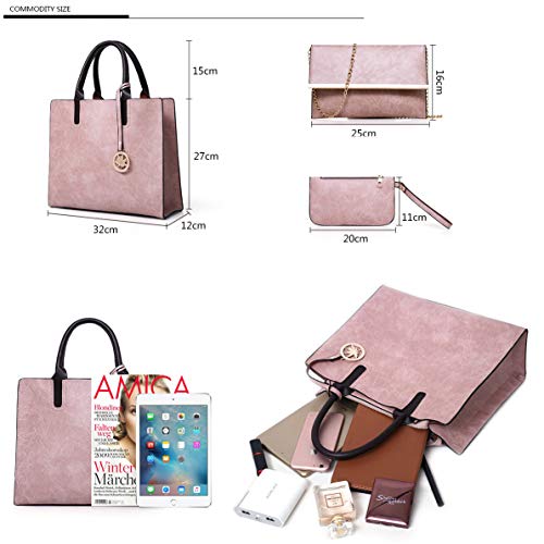 AlwaySky Women Handbags Sets 3 Pcs Large Capacity Handbag Chain Shoulder Bag Clutch Wrist Purse, Brown - Image 4