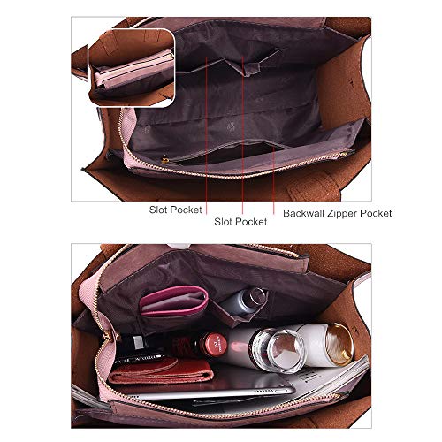 AlwaySky Women Handbags Sets 3 Pcs Large Capacity Handbag Chain Shoulder Bag Clutch Wrist Purse, Brown - Image 5