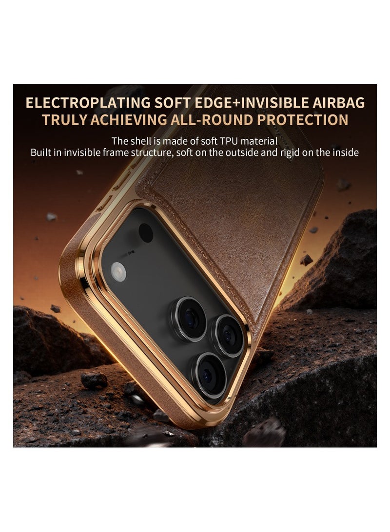 عام غطاء متوافق مع iPhone 17 Pro Max - غطاء جلد حصان مجنون مكسو بالشمع الكهربائي، حماية كاملة للعدسة ومقاوم للسقوط، ملمس كلاسيكي - Image 3