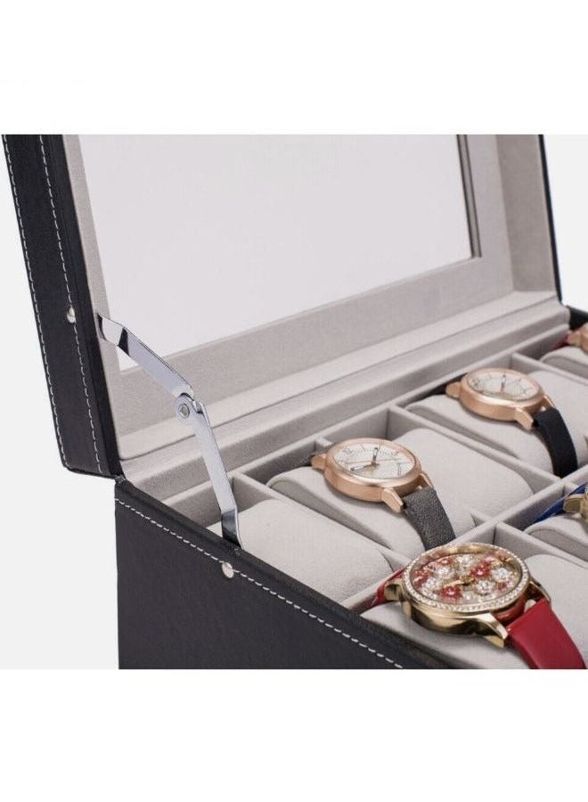 2-Layer Storage Box, 12 Watch Storage Slots And Drawer-Type Jewelry Storage, PU Leather And Transparent Glass Lid - Image 5