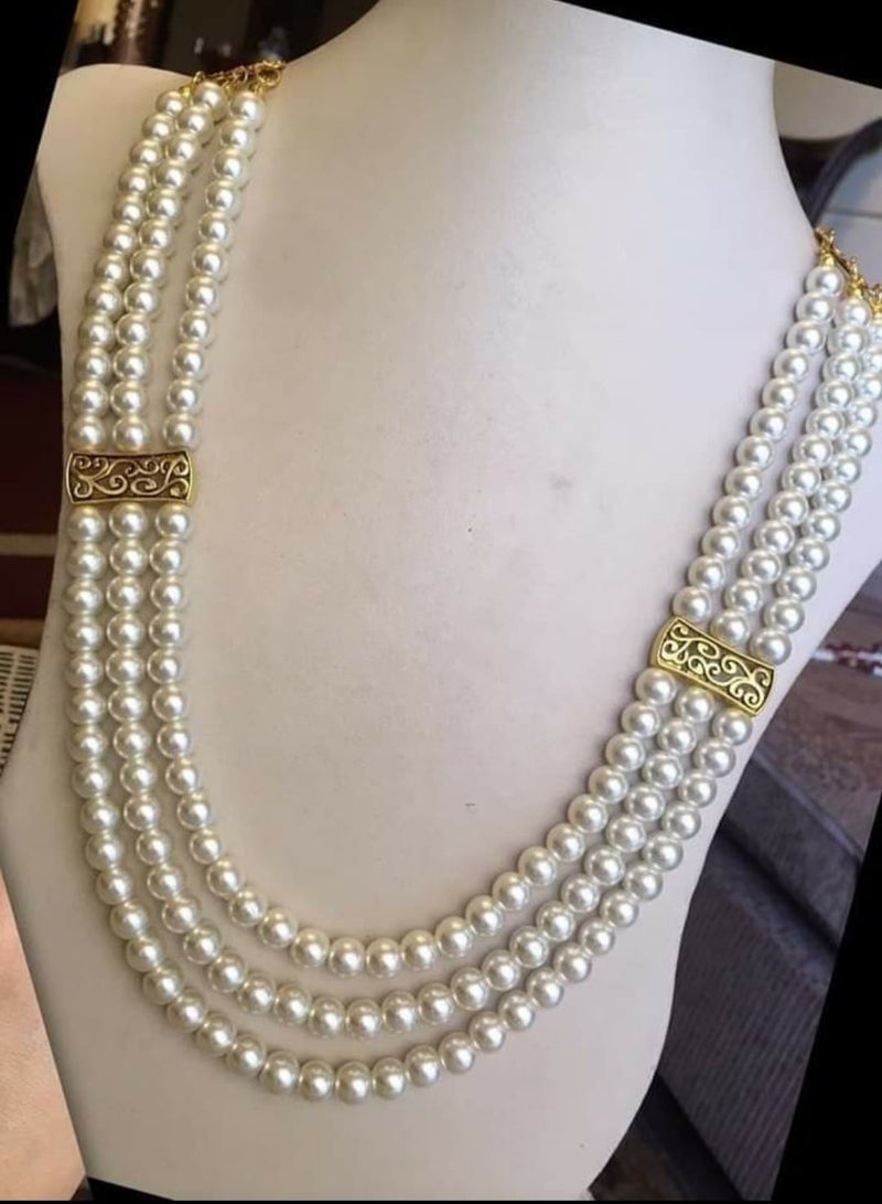 RA accessories Very Chic Women's Necklace, Off White, Multi-row Pearl  - Image 1