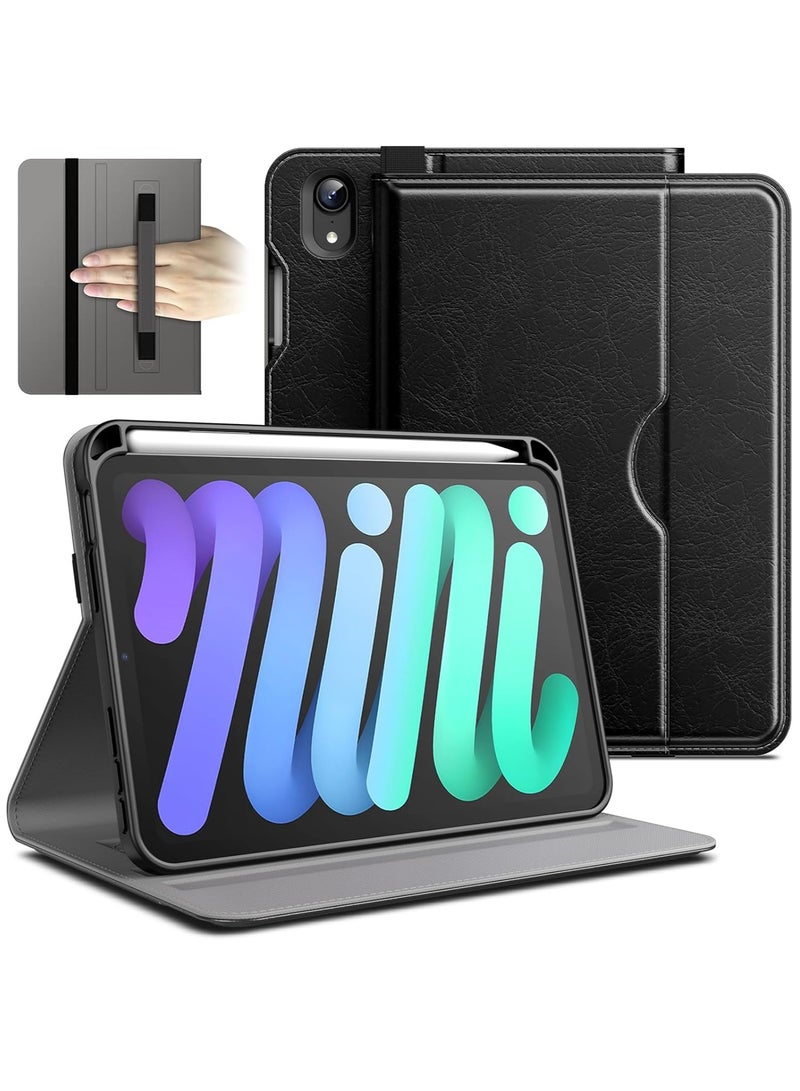 جي تيك حافظة لجهاز Ipad Mini 6 مقاس 8.3 بوصة موديل 2021 من الجيل السادس من جلد البولي يوريثان، غطاء حماية للكمبيوتر اللوحي مع حامل قلم رصاص وجيب متعدد الزوايا باللون الأسود - Image 1