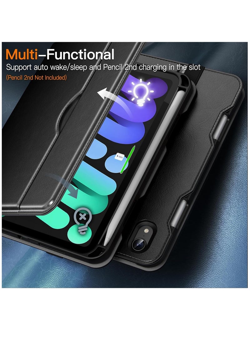 جي تيك حافظة لجهاز Ipad Mini 6 مقاس 8.3 بوصة موديل 2021 من الجيل السادس من جلد البولي يوريثان، غطاء حماية للكمبيوتر اللوحي مع حامل قلم رصاص وجيب متعدد الزوايا باللون الأسود - Image 4