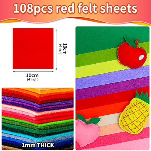 IOOLEEM Red Felt Squares, 108pcs 4"x4" (10 cm x 10 cm) Pre-Cut Craft Felt Fabric Sheets for Sewing and Patchwork - Image 2