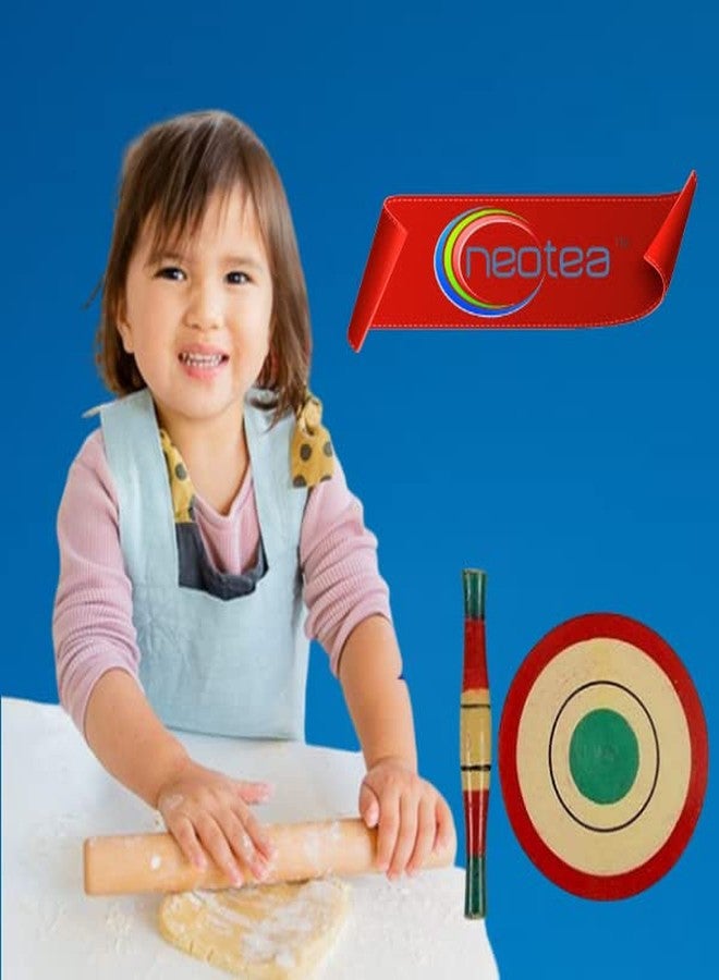Neotea Wooden Handmade Wooden Kids chapati Maker Chakla Belan | Child-Sized Kitchen Utensils for Pretend Cooking - Mini Chakla Belan Toy, Non-Toxic Pack of 1 (Color May Vary ) - Image 5