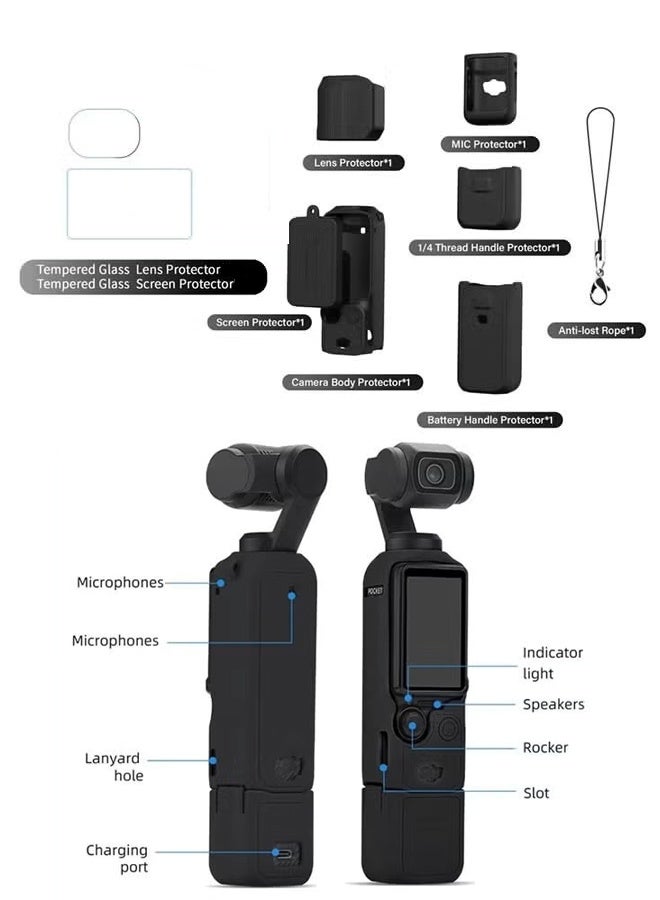 DJI OSMO Pocket 3 Accessory Kit, Silicone Protective Case Cover, Tempered Glass Screen Protector, Lens Protector - Image 3