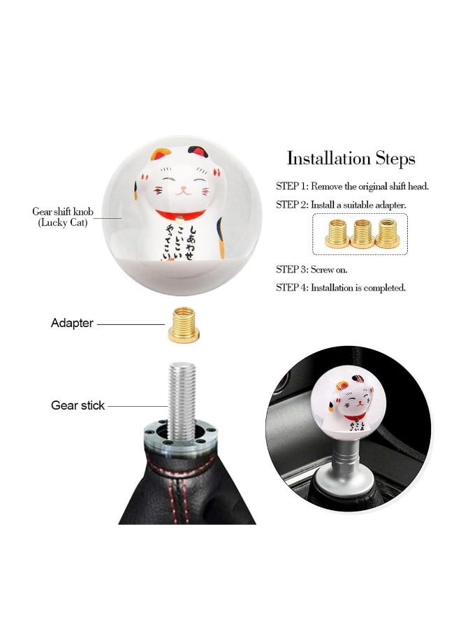 Shift Shifter knob, Universal Manual Lucky Cat Gear Shift Shifter knob, 4 5 6 Speed Round with M81.25, M101.25, M101.5 Adapter, 1 Pcs - Image 2
