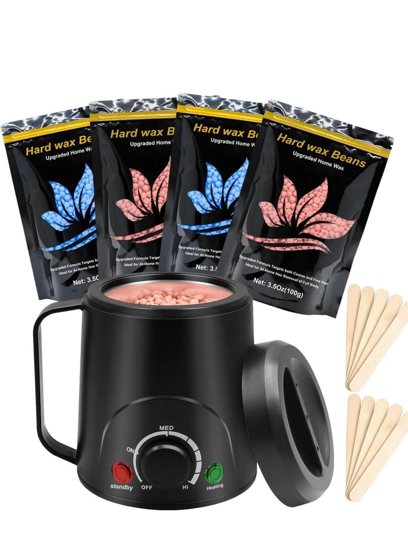 جوي وورلد جهاز تسخين الشمع، طقم شمع صغير لإزالة الشعر، طقم شمع صلب محمول مع خرز شمع صلب سعة 14 أونصة، ماكينة شمع احترافية لجميع أنواع الشعر، شمع الساقين والوجه والإبطين - Image 1
