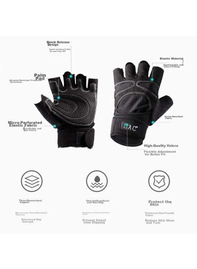 Lac Fitness Gloves For Men, Pull-up Bar, Non-slip, Bicycle, Mountain Climbing, Training, Cycling, Half-finger, Callus-resistant, Size L - Image 3