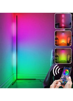 LED Corner Floor Lamp, Smart RGB Floor Lamp with Remote Control, Changing LED Light Pattern with Music Sync and Bluetooth APP Control, Modern Floor Lamp for Living Room Bedroom Decoration Multicolor 165 cm