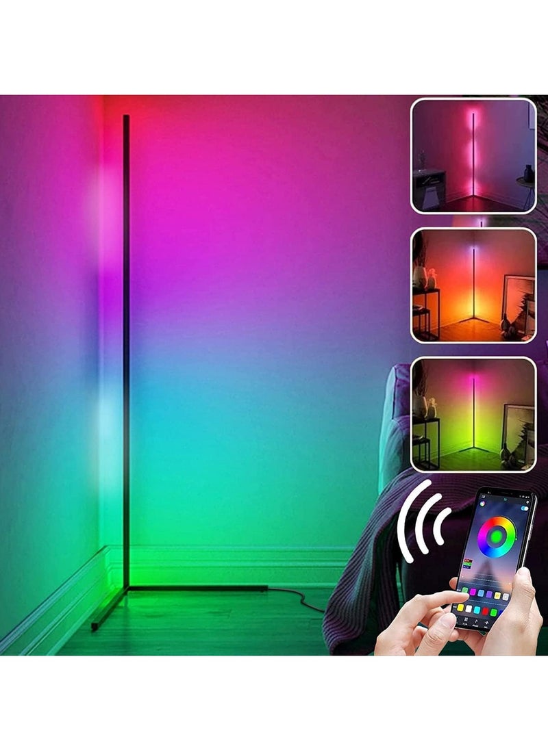 1st - LED Corner Floor Lamp, Smart RGB Floor Lamp with Remote Control, Changing LED Light Pattern with Music Sync and Bluetooth APP Control, Modern Floor Lamp for Living Room Bedroom Decoration Multicolor 165 cm - Image 1