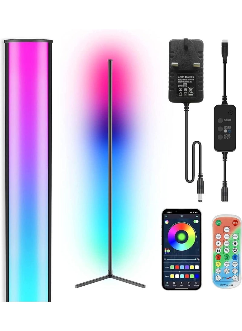 1st - LED Corner Floor Lamp, Smart RGB Floor Lamp with Remote Control, Changing LED Light Pattern with Music Sync and Bluetooth APP Control, Modern Floor Lamp for Living Room Bedroom Decoration Multicolor 165 cm - Image 1