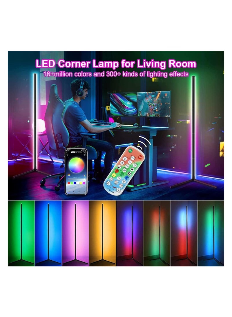 1st - LED Corner Floor Lamp, Smart RGB Floor Lamp with Remote Control, Changing LED Light Pattern with Music Sync and Bluetooth APP Control, Modern Floor Lamp for Living Room Bedroom Decoration Multicolor 165 cm - Image 1