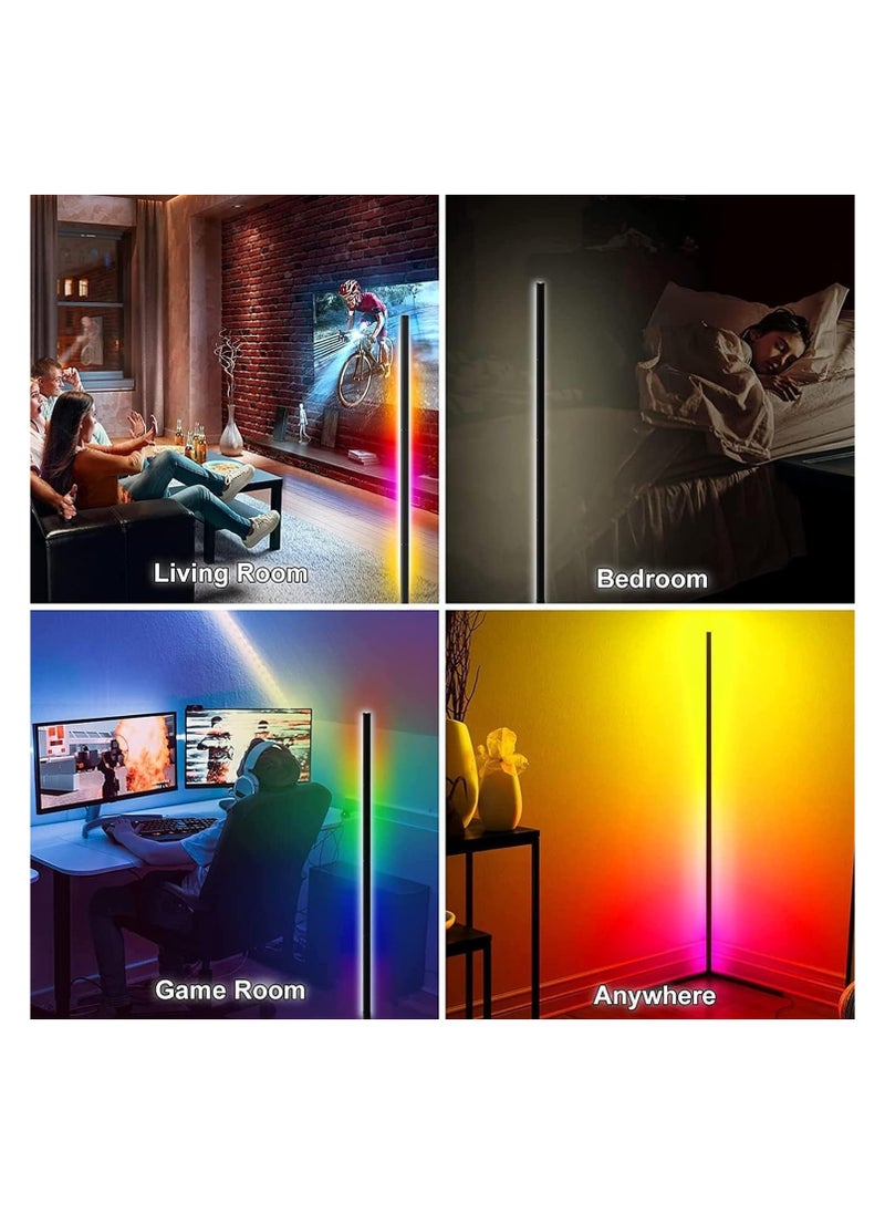 1st - LED Corner Floor Lamp, Smart RGB Floor Lamp with Remote Control, Changing LED Light Pattern with Music Sync and Bluetooth APP Control, Modern Floor Lamp for Living Room Bedroom Decoration Multicolor 165 cm - Image 1