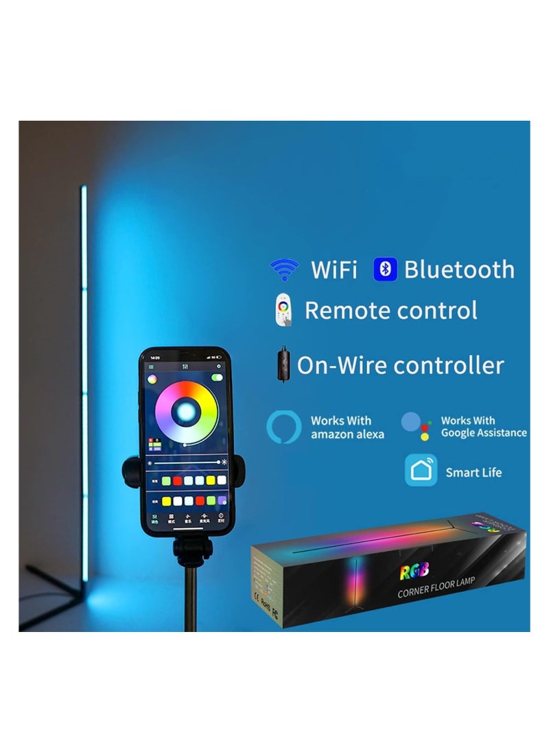 1st - LED Corner Floor Lamp, Smart RGB Floor Lamp with Remote Control, Changing LED Light Pattern with Music Sync and Bluetooth APP Control, Modern Floor Lamp for Living Room Bedroom Decoration Multicolor 165 cm - Image 1