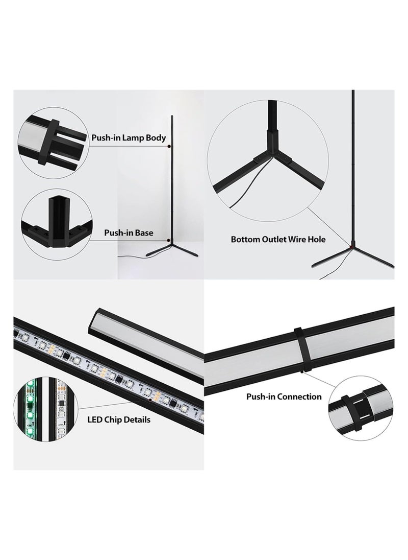 1st - LED Corner Floor Lamp, Smart RGB Floor Lamp with Remote Control, Changing LED Light Pattern with Music Sync and Bluetooth APP Control, Modern Floor Lamp for Living Room Bedroom Decoration Multicolor 165 cm - Image 1