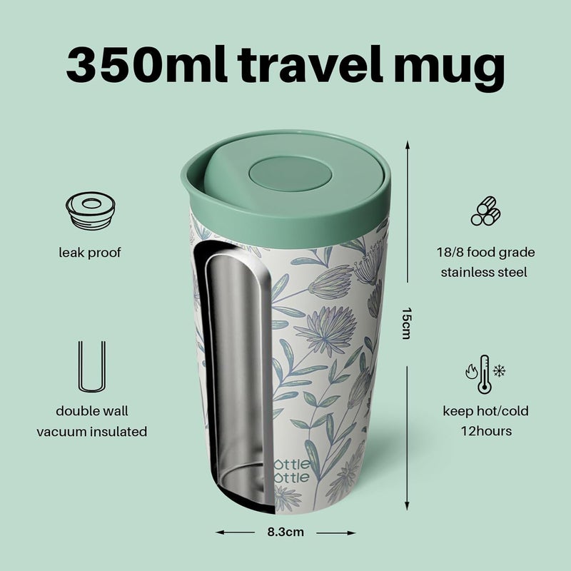 BOTTLE BOTTLE Thermal Mug 350 ml - Insulated Travel Mug with Blossoming Flowers Design - Image 4