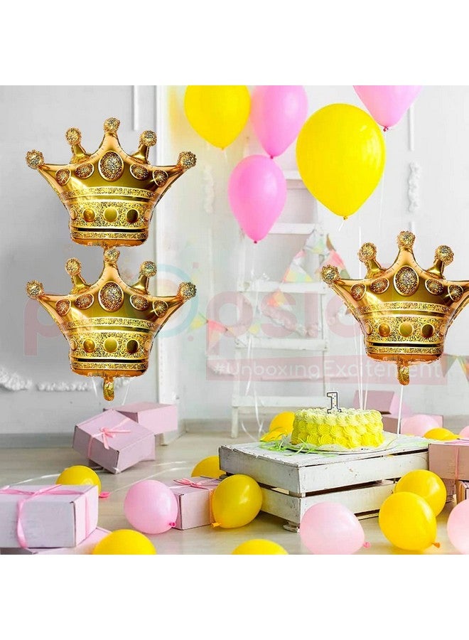 Propsicle Birthday Crown Golden Foil Balloon Pack of 3 Prince Theme 36" Inch Birthday Party Decoration - Image 4