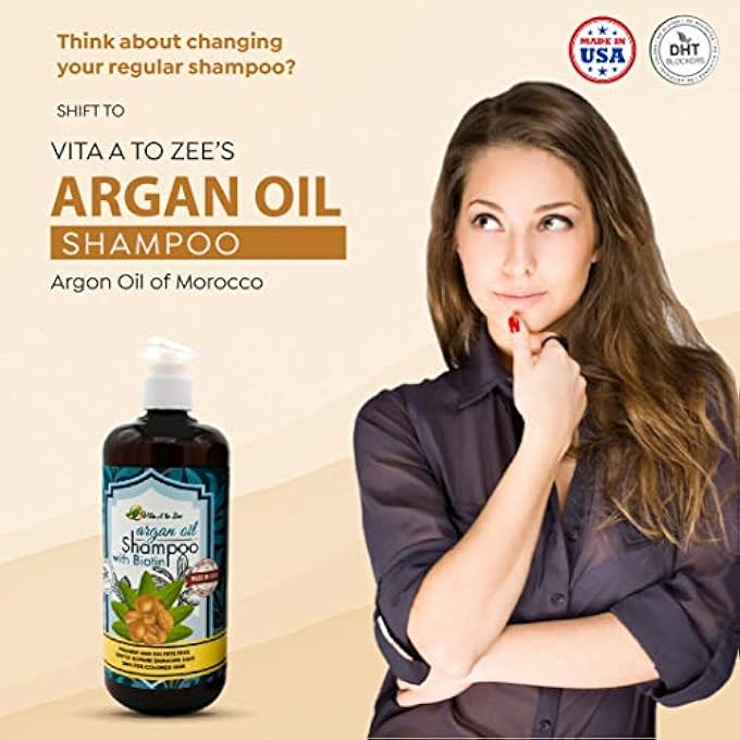 Vita A to Zee MOROCCAN ARGAN OIL & BIOTIN SHAMPOO (16.9 FL OZ) | PROFESSIONAL STRENGTH FORMULA | NATURAL HAIR REPAIR, MOISTURIZATION TREATMENT FOR DRY, DAMAGED HAIR | DHT BLOCKER & ANTI HAIR LOSS - Image 3