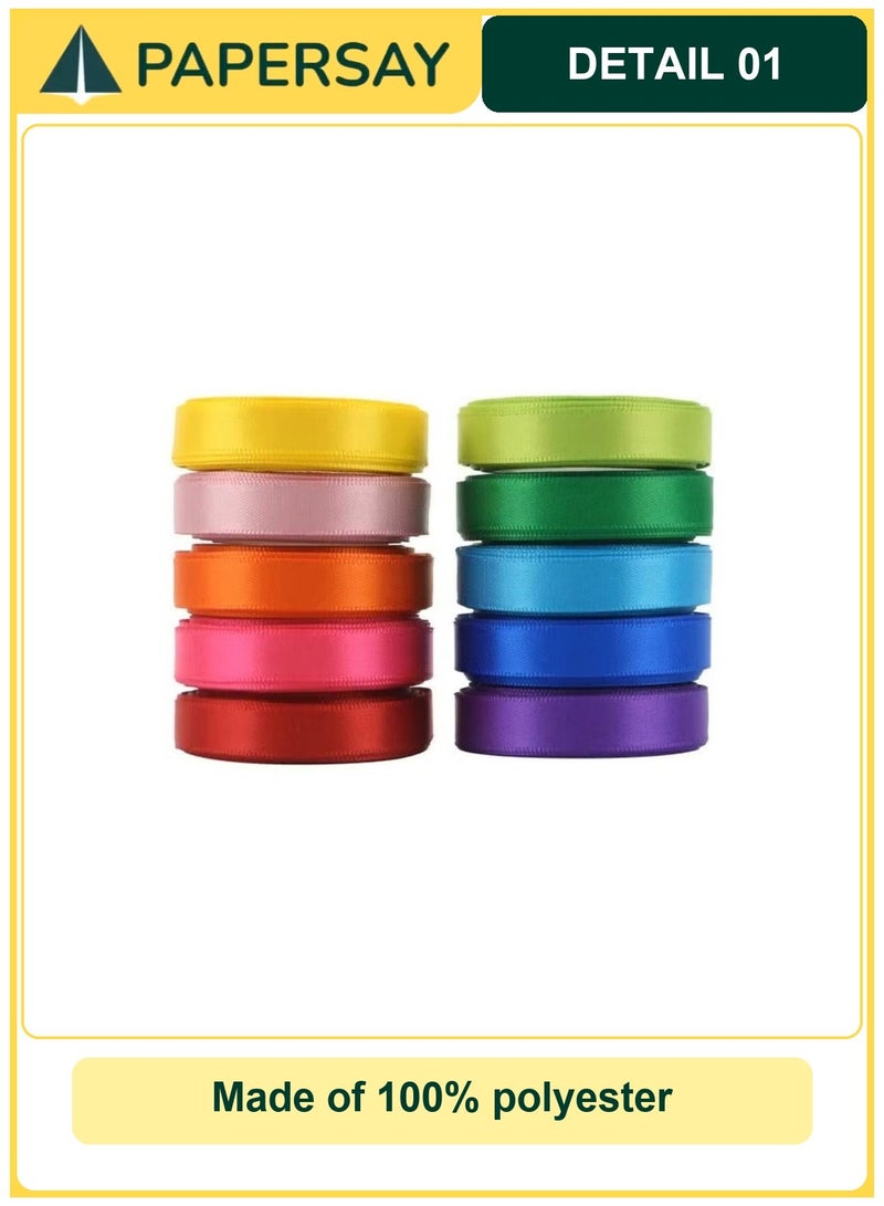 PAPERSAY 10pcs Rainbow Satin Ribbon, 1cmx4.5m (3/8" x 5 Yards )Each- Perfect for Gift Wrapping, Birthday & Wedding Decorations, Invitations & Crafts - Image 4