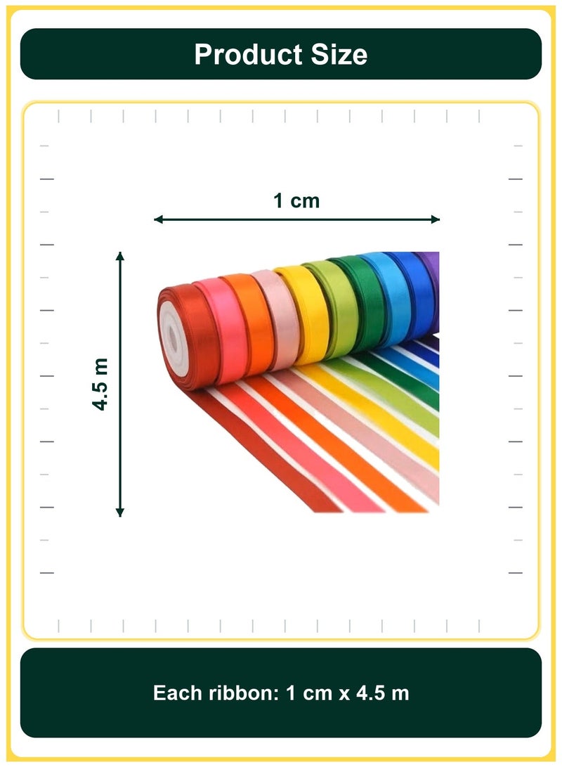 PAPERSAY 10pcs Rainbow Satin Ribbon, 1cmx4.5m (3/8" x 5 Yards )Each- Perfect for Gift Wrapping, Birthday & Wedding Decorations, Invitations & Crafts - Image 2