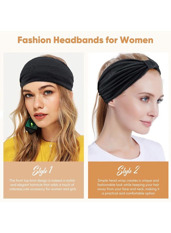 Yeshan Black Wide Headbands for Women Turban Knotted Headbands for Lady Boho Thick Head Wraps Hairbands Large African Sport Yoga Headbands,Pack of 6 - Image 5