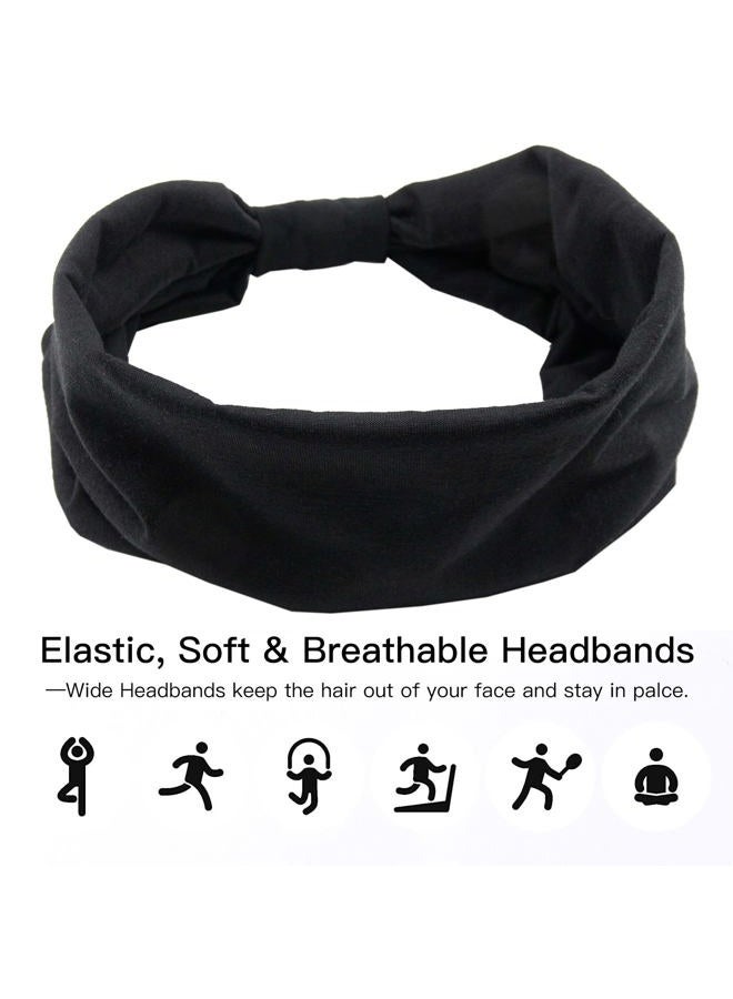 Yeshan Black Wide Headbands for Women Turban Knotted Headbands for Lady Boho Thick Head Wraps Hairbands Large African Sport Yoga Headbands,Pack of 6 - Image 3