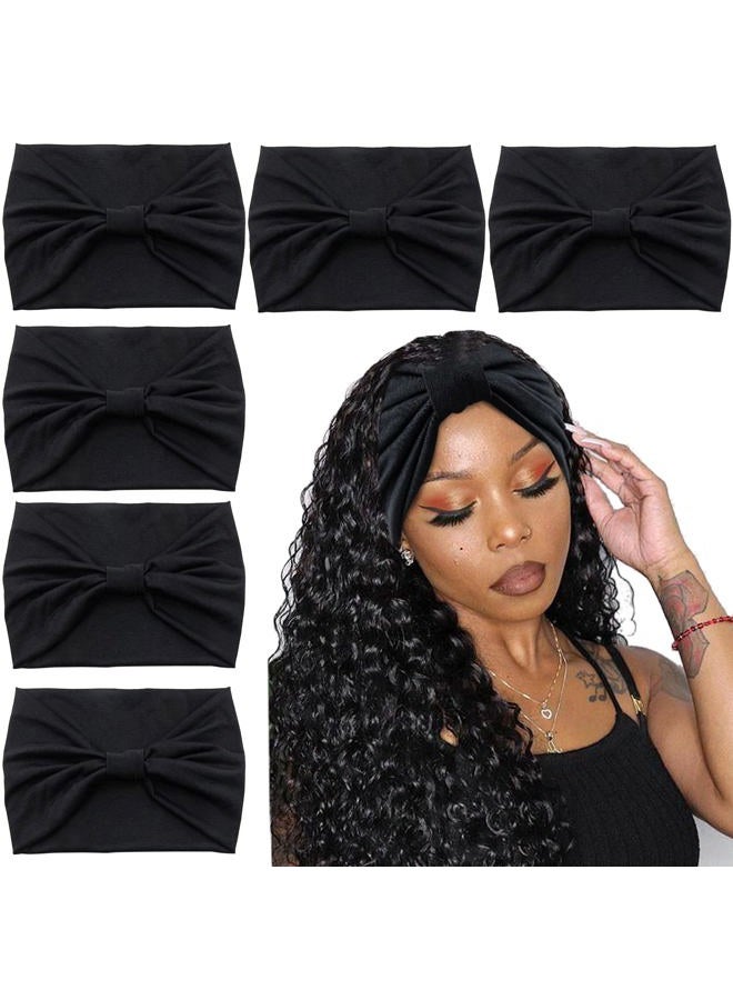 Yeshan Black Wide Headbands for Women Turban Knotted Headbands for Lady Boho Thick Head Wraps Hairbands Large African Sport Yoga Headbands,Pack of 6 - Image 1