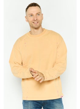 Men Crew Neck Long Sleeves Solid Sweatshirts, Tan