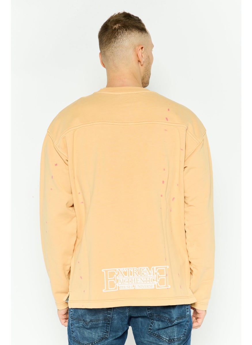 DIESEL - Men Crew Neck Long Sleeves Solid Sweatshirts, Tan - Image 1