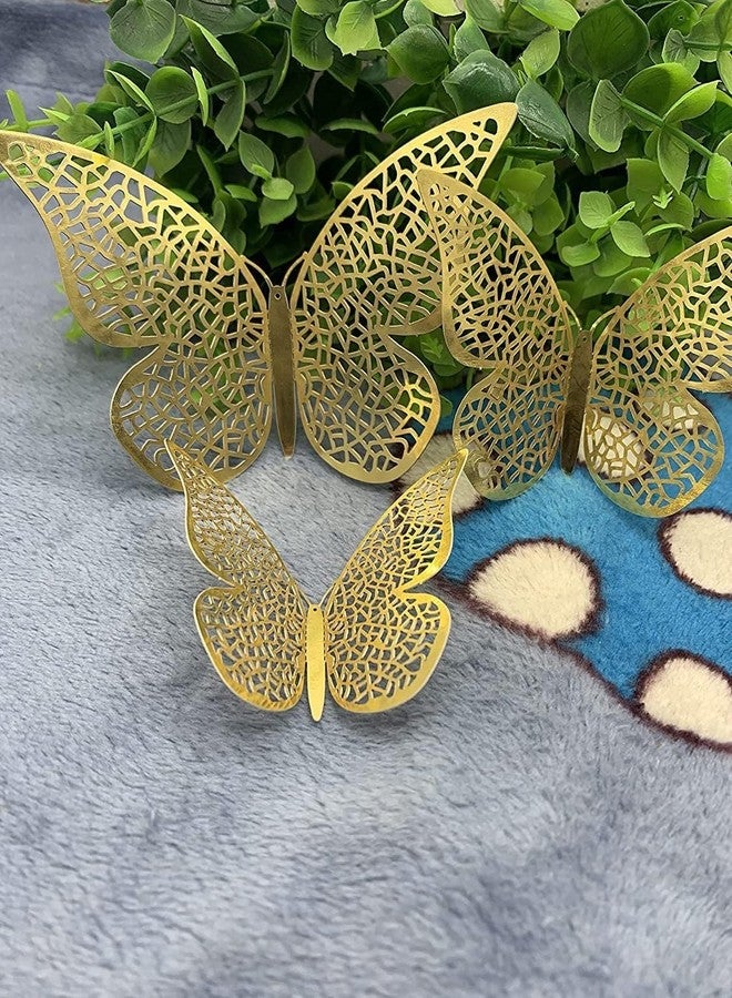 MGNLR ملصقات جدارية ثلاثية الأبعاد لامعة على شكل فراشات ذهبية من MGNLR لتزيين المنزل والحفلات وغرفة المعيشة والفصول الدراسية وغرفة نوم الأطفال (12 قطعة) - Image 2