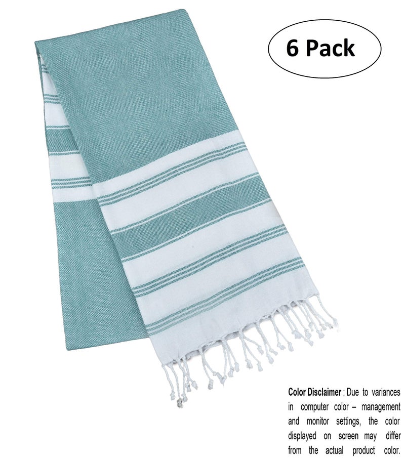 GLAMBURG Peshtemal Turkish Beach Towel Cotton Oversized 36x71 Set of 6 for Adults, Soft Durable Absorbent Extra Large Hammam Bath Sheet - Teal - Image 2