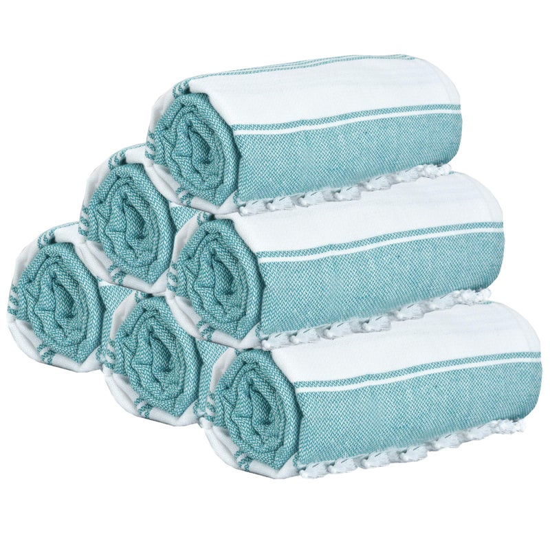 GLAMBURG Peshtemal Turkish Beach Towel Cotton Oversized 36x71 Set of 6 for Adults, Soft Durable Absorbent Extra Large Hammam Bath Sheet - Teal - Image 1