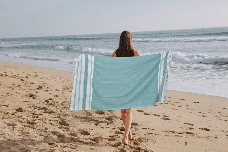 GLAMBURG Peshtemal Turkish Beach Towel Cotton Oversized 36x71 Set of 6 for Adults, Soft Durable Absorbent Extra Large Hammam Bath Sheet - Teal - Image 4