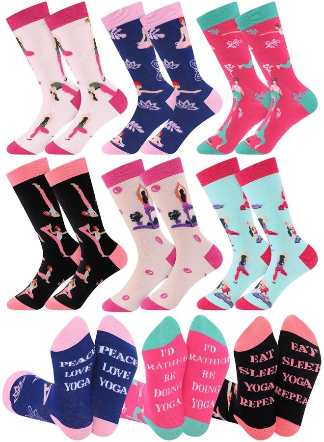 Eurzom 6 Pairs Funny Yoga Lover Socks for Women Novelty Cotton Crew Socks Yoga Stuff Christmas Gift for Women Girls Yogis Lovers - Image 1