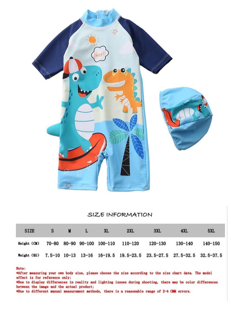 Y&D 2-piece fashionable boy cartoon printed one piece swimsuit short sleeved sun protection children's water sports with hat 70-80cm - Image 3