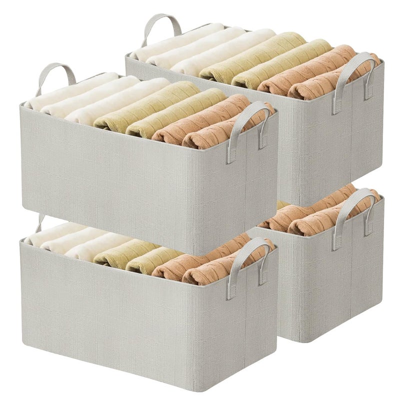 AARainbow AARAINBOW 4 Pcs Closet Clothes Organizer with Handle  Fabric Storage Box with Steel Frame Stackable Shelf Storage Baskets Foldable Fabric Storage Baskets for Organizing Clothes Toys  23L (B 4 White) - Image 1