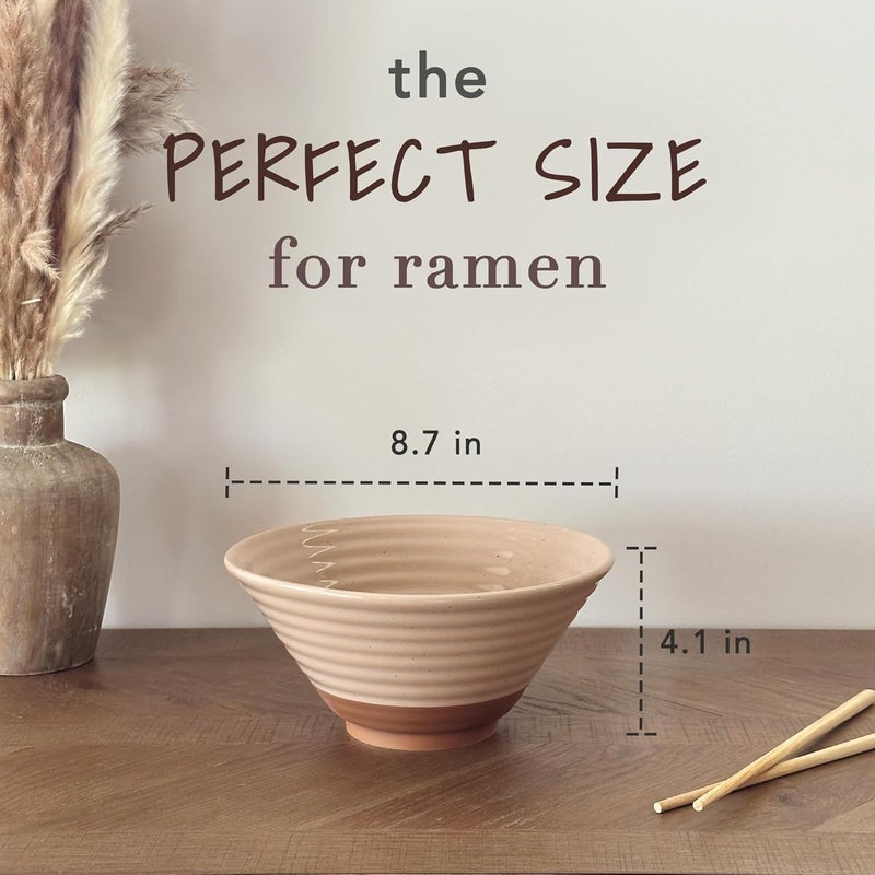 Mora Ceramic Ramen Bowl Set of 2 45oz  Great for Pho Miso Udon Soup Instant Noodles Serving Thai or Asian Food  Microwave Safe Large Japanese Noodle Bowls Modern Kitchen  Assorted Neutrals - Image 2