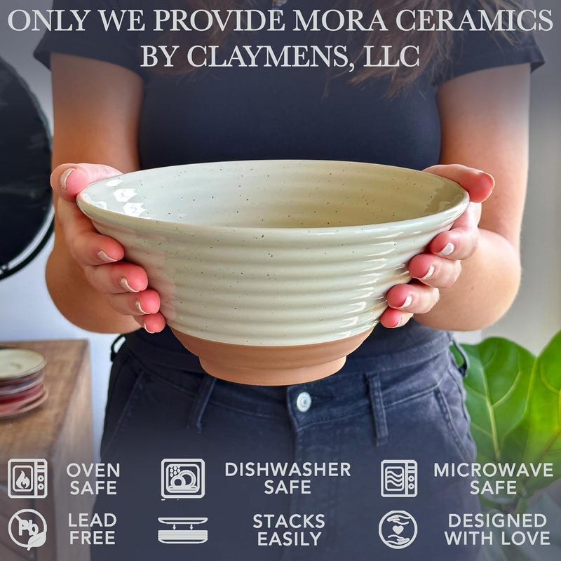 Mora Ceramic Ramen Bowl Set of 2 45oz  Great for Pho Miso Udon Soup Instant Noodles Serving Thai or Asian Food  Microwave Safe Large Japanese Noodle Bowls Modern Kitchen  Assorted Neutrals - Image 3