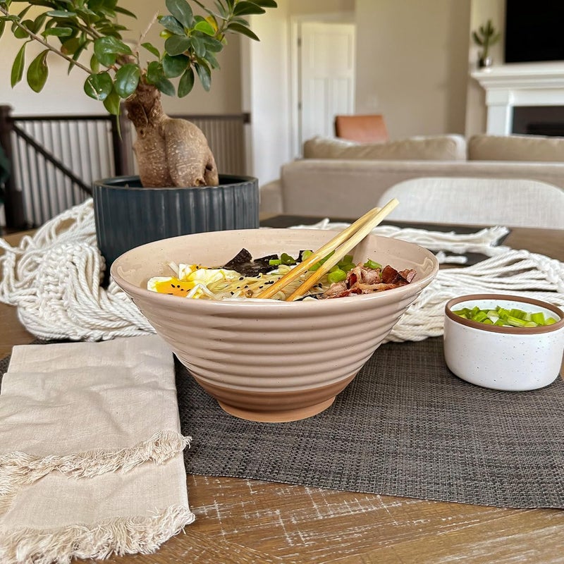 Mora Ceramic Ramen Bowl Set of 2 45oz  Great for Pho Miso Udon Soup Instant Noodles Serving Thai or Asian Food  Microwave Safe Large Japanese Noodle Bowls Modern Kitchen  Assorted Neutrals - Image 5