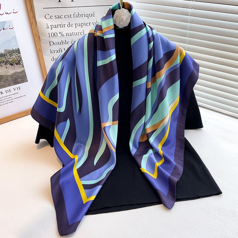 Rose Scarf Women's Twill Large Square Scarf All-match Decorative Shawl Autumn and Winter Scarf Color Matching Fashion Scarf Sunscreen  - Image 3