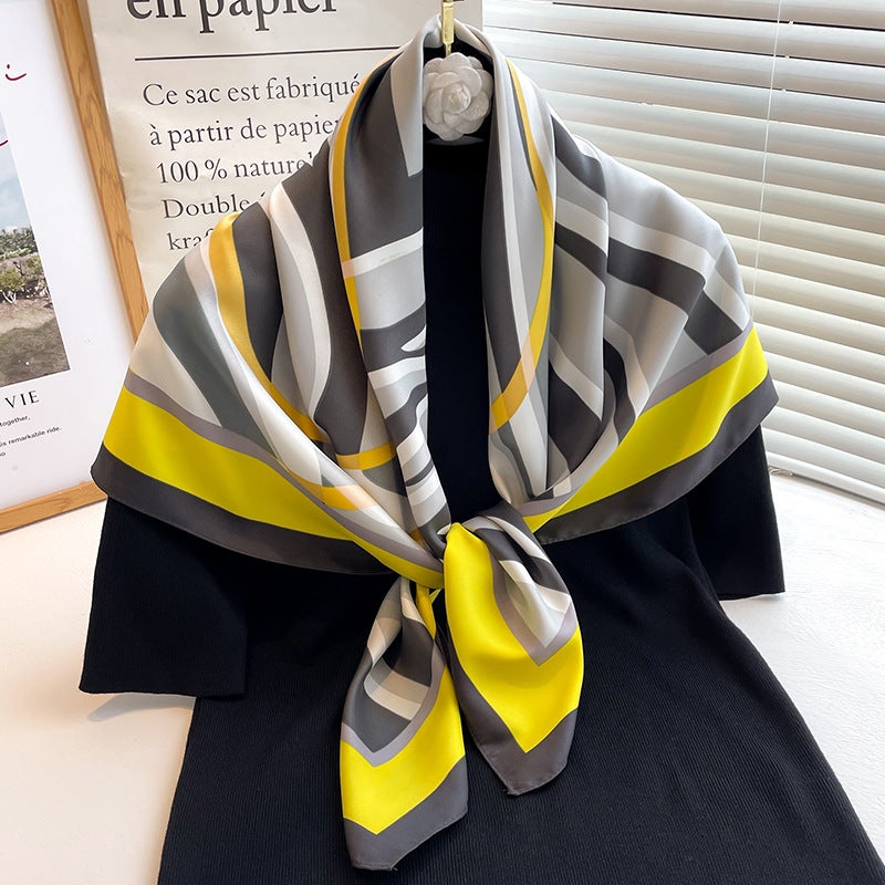 Rose Scarf Women's Twill Large Square Scarf All-match Decorative Shawl Autumn and Winter Scarf Color Matching Fashion Scarf Sunscreen  - Image 2
